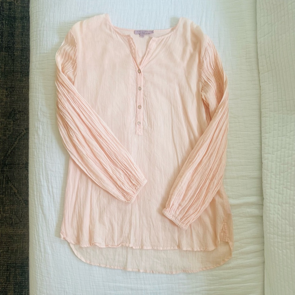 Calypso St. Barth Pale Pink Long-Sleeve Crinkled Henley Top